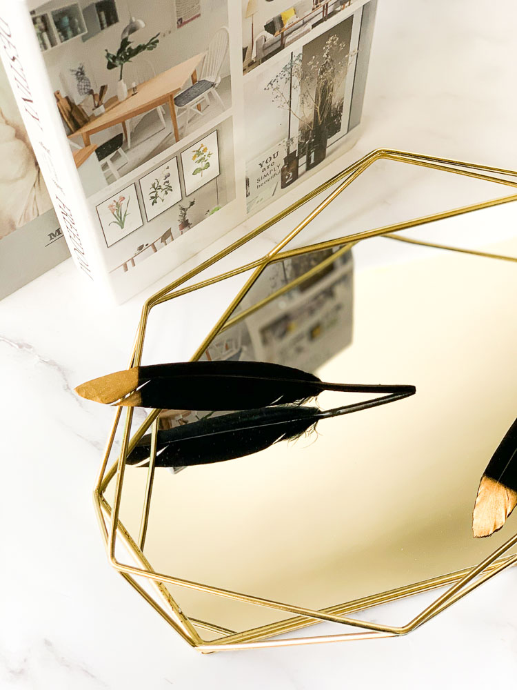 Asymmetric Gold Iron Storage Tray with Mirror Base