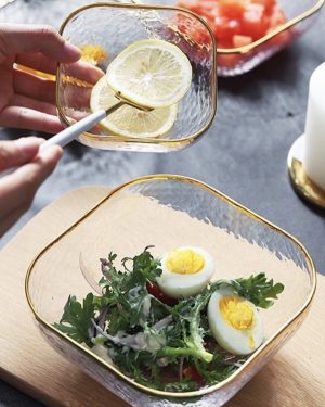 Transparent Grain Design Bowl With Gold Rim