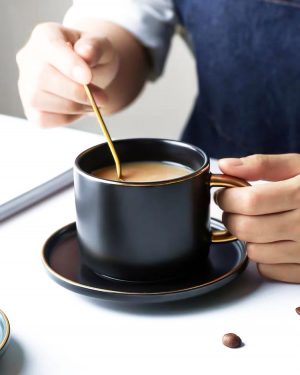 Coffee and Tea Mugs Set With Rack - Black