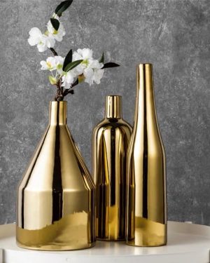 Set of 3 Gold Ceramic Vase