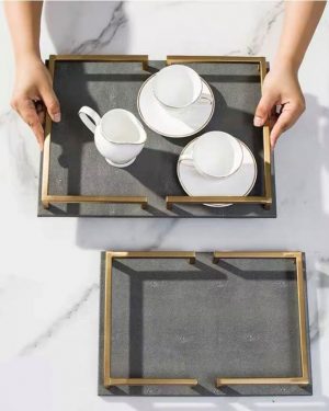 Leather Tray with Gold Handle